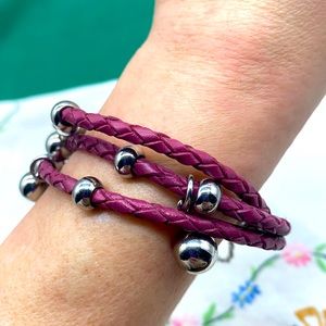 Steel by Design 9 inch 3 strand pink leather bracelet with dangles 🌸